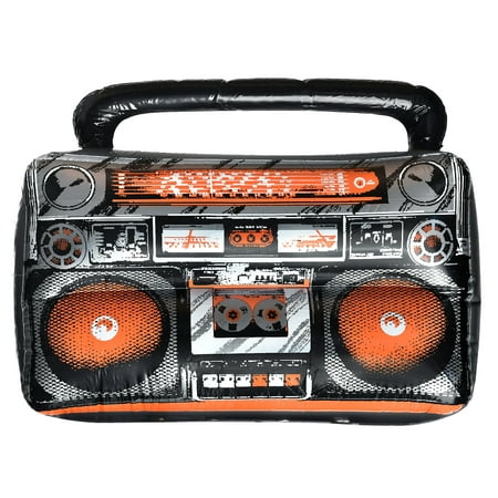 Suit Yourself Inflatable Boom Box for Adults, Oversized Prop Looks Just Like an 80s Orange and Black Cassette Player