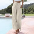 thumbnail image 2 of XIAONU Womens Pants High Waisted Wide Leg Palazzo Pants pleasure Summer Drawstring Trousers Flowy Beach Pants With Pockets, 2 of 6