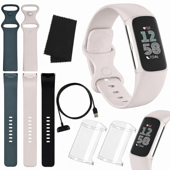 Fitbit Charge 6 Fitness Tracker (Bundle) – Black/Obsidian – Heart Rate, GPS, Sleep & Stress Tracking Fast Charger, & Cleaning Cloth (Porcelain)