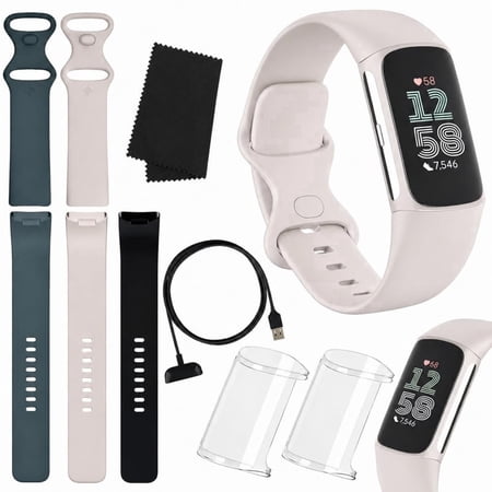 Fitbit Charge 6 Fitness Tracker (Bundle) – Black/Obsidian – Heart Rate, GPS, Sleep & Stress Tracking + Fast Charger, & Cleaning Cloth (Porcelain)