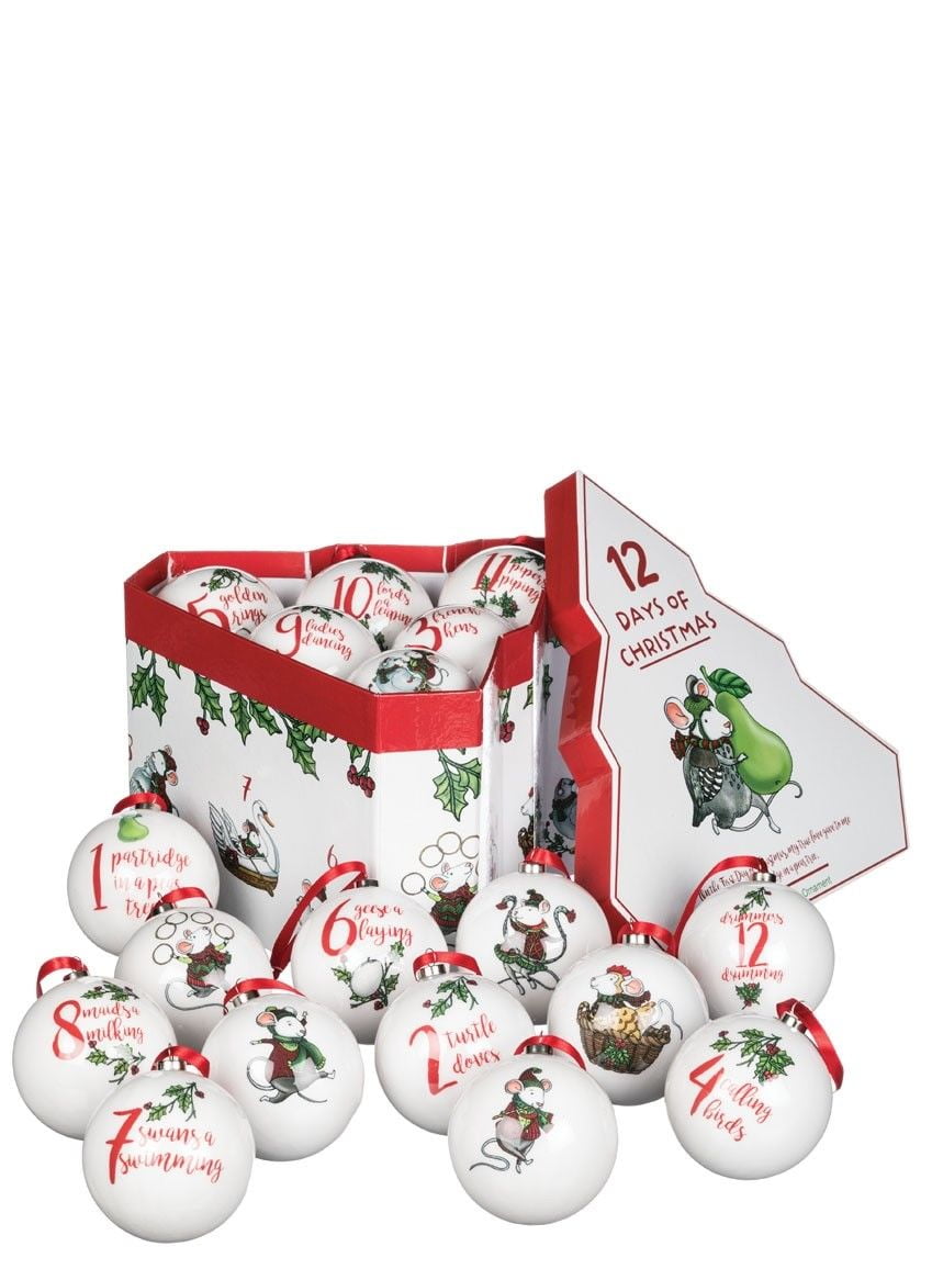 12 DAYS OF CHRISTMAS Christmas Ornament Boxed Set, 3" Tall Each, by