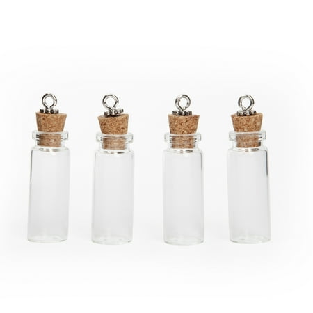Cousin DIY Clear Glass Bottle Charms with Cork Stoppers, DIY Craft, Adult, Unisex, 4 Pieces