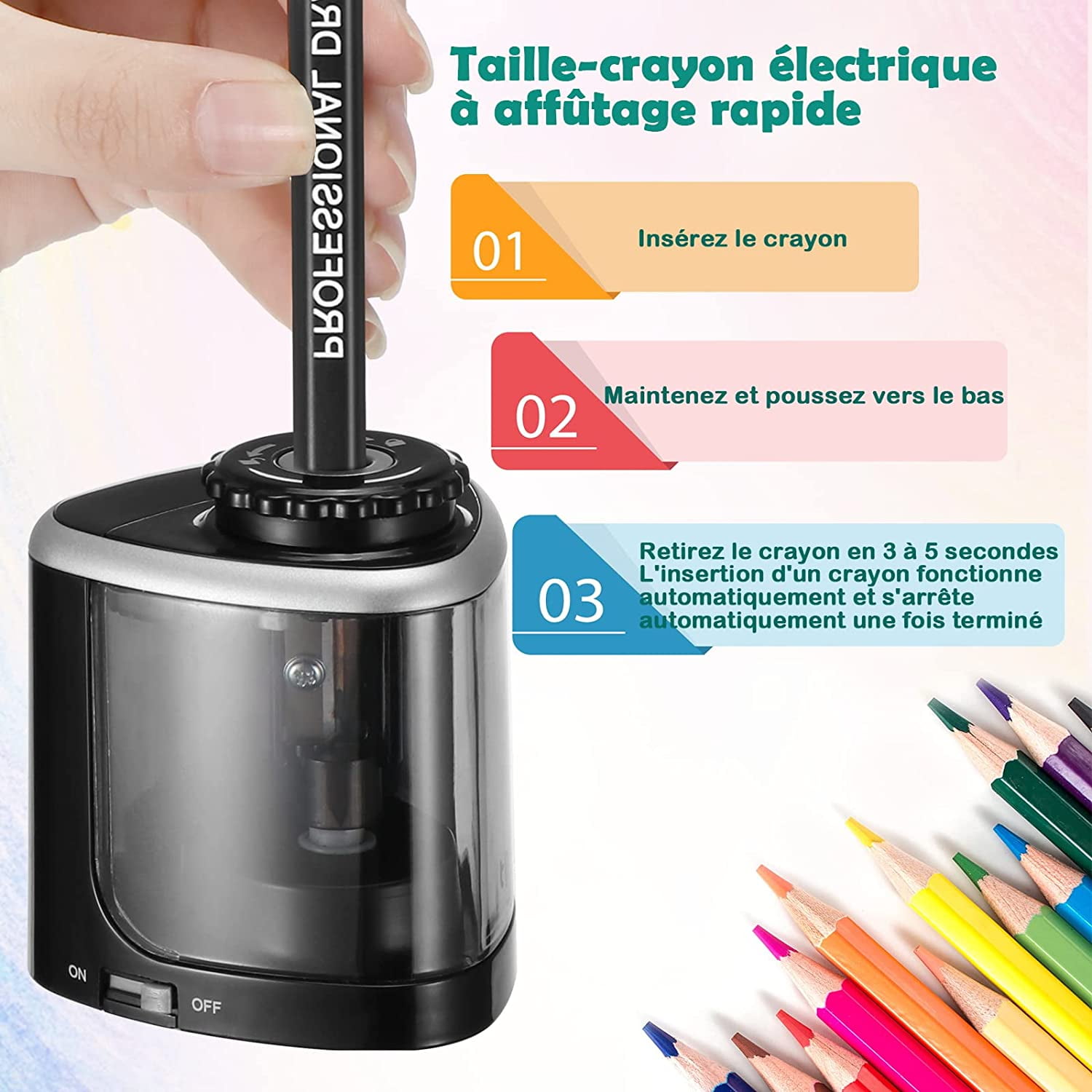 Taille-Crayon Électrique Et Manuel 2-en-1 - Avec Lame Remplaçable | Portable Pour École Et Bureau