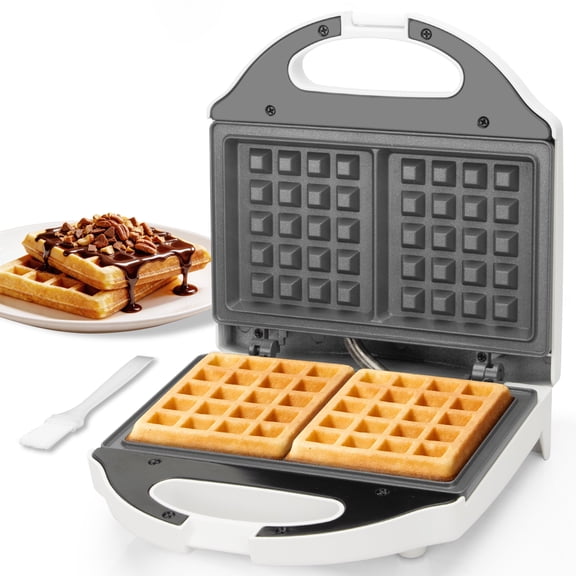 Mailand 2 Slices Mini Waffle Maker with PFAS-Free Ceramic Coated Plates, White
