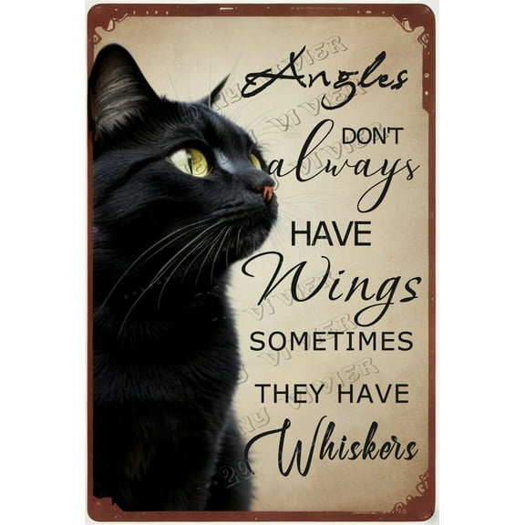 Angels Don't Always Have Wings Sometimes They Have Whiskers Tin Sign Vintage Floral Black Cat Decor, Tin Cat Signs, Black Cat Angel Decor, Gifts for Cat Lovers 8x12 Inches
