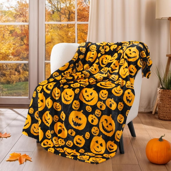 Manta de forro polar PAVILIA para Halloween, calabaza y otoño, 130 x 150 cm