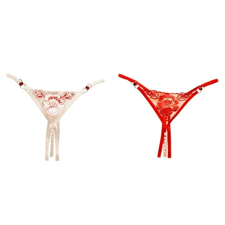 Lojoutye 2 Pack(White 1PCS & Red 1PCS) Multipack Sweat Outfit for Women After Birth Women Lace Briefs Hollow Out Panties Crochet Lace Up Panty Thongs Underwear