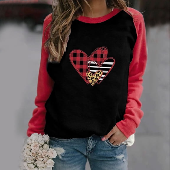 Valentine Shirts for Women Love Heart Graphic Tops Casual Raglan Long Sleeve ing Shirt Pullover Blouse Loose Fit Tees