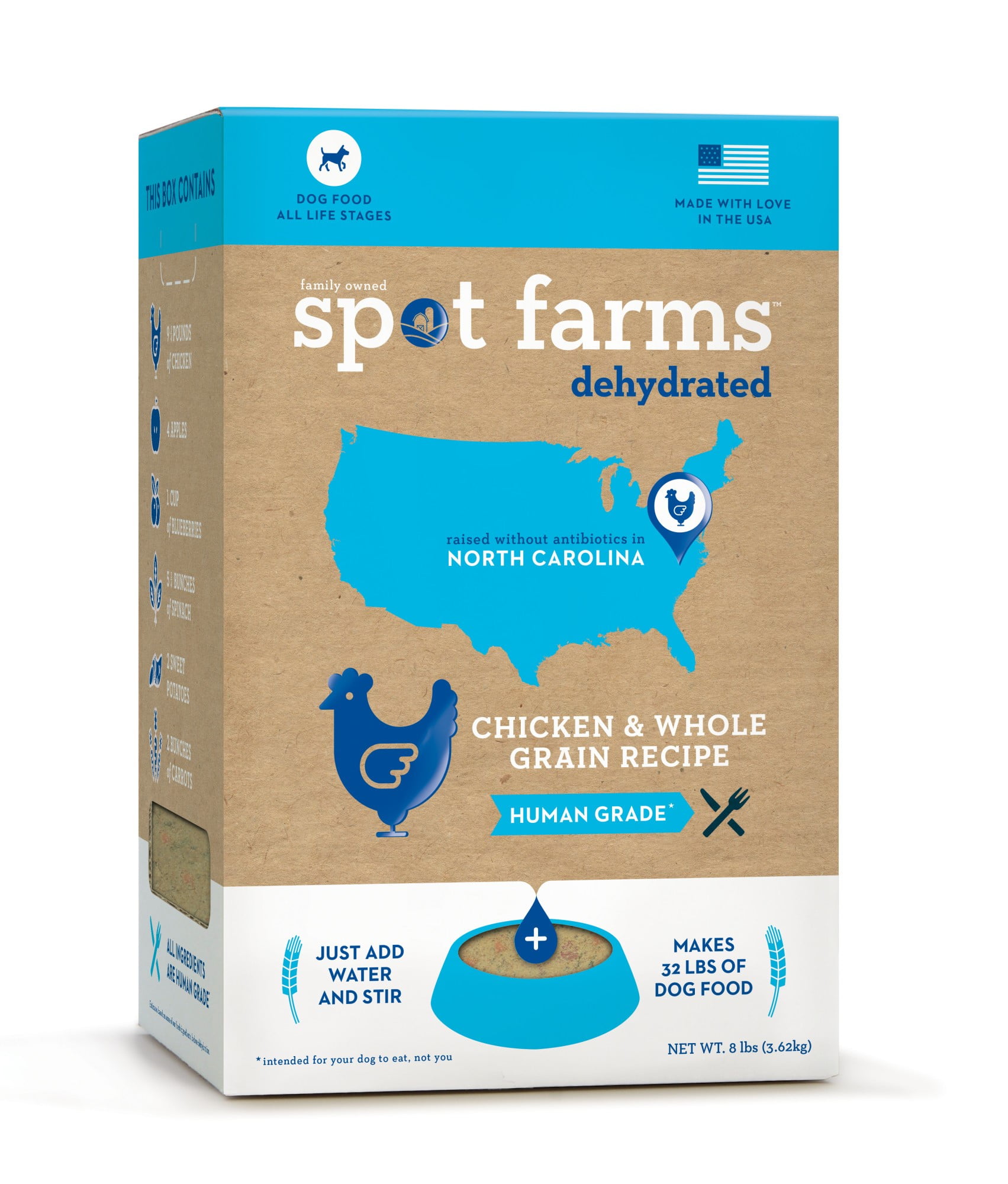 Spot Farms Human Grade Chicken & Whole Grain Dehydrated Dog Food, 8 Lb
