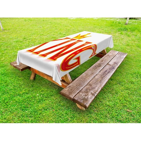 

King Outdoor Tablecloth Royal King Quote in Capital Lettering with Crown as Dot Vivid Slogan Like Art Print Decorative Washable Fabric Picnic Tablecloth 58 X 120 Inches Red and Gold by Ambesonne