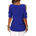 thumbnail image 3 of Women Casual Short Sleeve Top Cold Shoulder Shirt Summer Fashion Loose Comfy Blouse Royal Blue L, 3 of 5