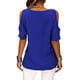 thumbnail image 3 of Mujer Casual Manga Corta Top Hombro Frío Camisa Verano Moda Suelta Cómoda Blusa Azul Real M, 3 of 5