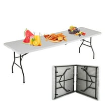 CL.HPAHKL 8 Foot Plastic Folding Table with Carrying Handle, Fold in Half Foldable Heavy Duty Table, Folding Camping Table with Sturdy Steel Frame for Indoor Outdoor Camping, Picnic and Party, White