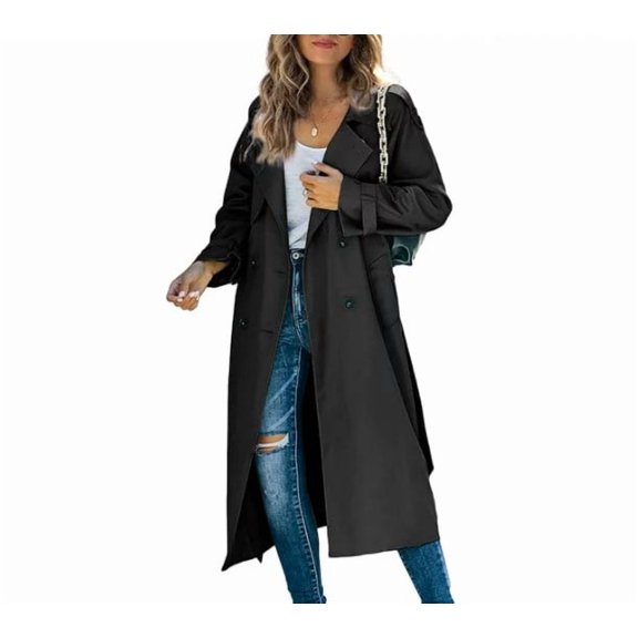 TheFound Women's Waterproof Double-Breasted Trench Coat Classic Lapel Overcoat Slim Outerwear Coat with Belt