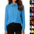 thumbnail image 2 of Girls Polo Shirt Collared Long Sleeve School Uniform Shirts Cute Girls Tops,Blue,5-6 Years, 2 of 6