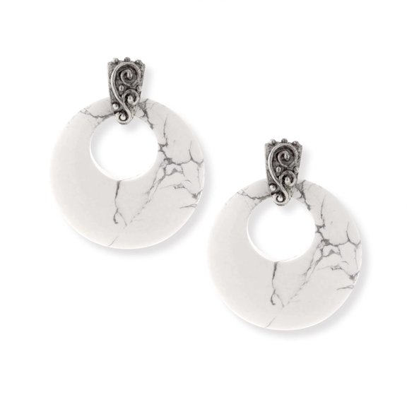 1928 Jewelry Ancienne White Howlite Gemstone Hoop Earrings