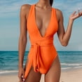thumbnail image 2 of LUOGENLI Plus Size Swimsuit for Women 1-piece Tummy Control Women One Shoulder Swimsuit Bikini Swimsuit Irregular Solid Color Monokinis Swimsuit Orange Size XXL, 2 of 5