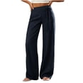 thumbnail image 2 of Costeam Womens Horizontal Striped Wide Leg Pants Wrap Tie Side High Waist Full Length Lightweight Wrinkle Friendly Loose Flowy Casual Vacation Trousers, 2 of 6