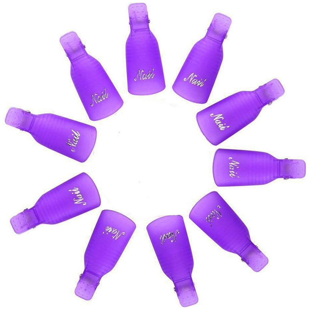 10pcs Acrylic Nail Art Soak Off Clip Cap Nail Polish Remover Wrap Manicure Accessories, Purple