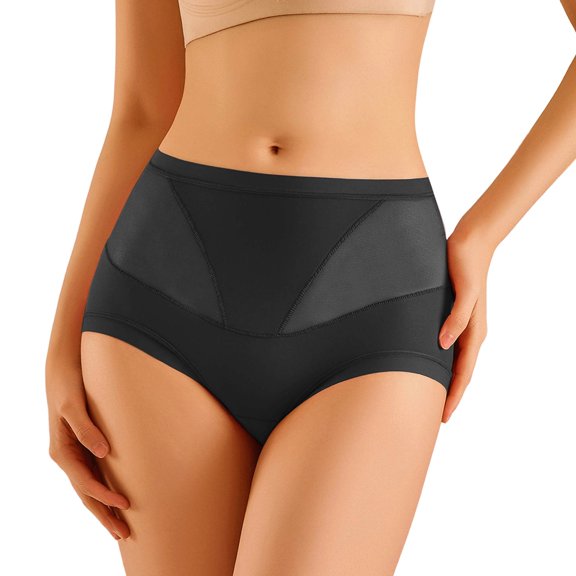 Qingpeng Women High Waist Mesh Briefs Breathable Solid Color Panties Comfort Underwear Size M-XXL