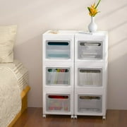 Stackable Storage Bins,Hengu 3 Tier Storage Containers with Wheels and Lid, Rolling Cart for Living Room, Office, Bedroom & Bathrooms,White