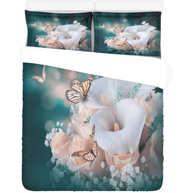 Juego de ropa de cama ABPHQTO 3 piezas Funda nórdica de rosas amarillas con 2 fundas de almohada