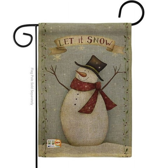 Breeze Decor BD-XM-G-114175-IP-DB-D-US18-SB 13 x 18.5 in. Let it Snow Happy Snowman Burlap Winter Christmas Impressions Decorative Vertical Double Sided Garden Flag