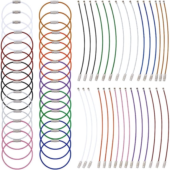 120Pcs 10 Colors Carbon Steel Cable Keychain Safety Load Lifting Cord with PVC Wire Cord Colored Key Ring Keyring Tag Loop with Screw for Organize Luggage Tags Kitchen Utensils