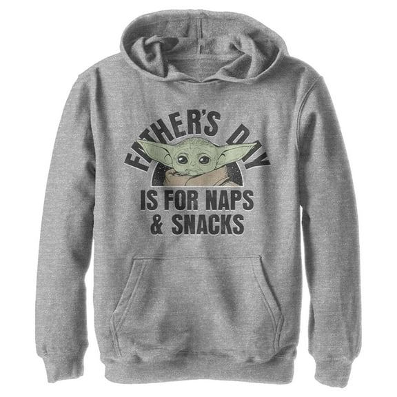 Boy's Star Wars: The Mandalorian Grogu Father's Day is for Naps & Snacks  Pull Over Hoodie Athletic Heather Large