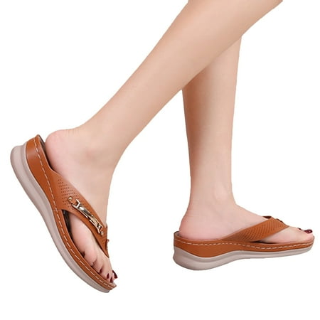 

Cathalem Pineapple Sandals for Women Flops Flip Women s Comfortable Toe Casual Fashion Shoes Wedge Round Sandals Women s sandals Sandal Brown 7.5