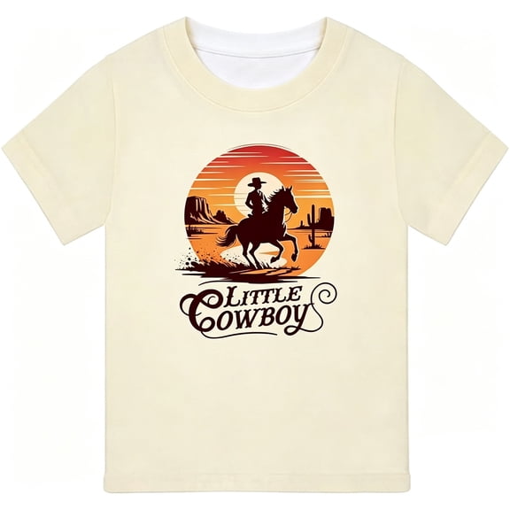 Wxolcjlv Boys Summer Crewneck Tee Casual Cowboy Print Short Sleeve T Shirt, Sizes 1-13