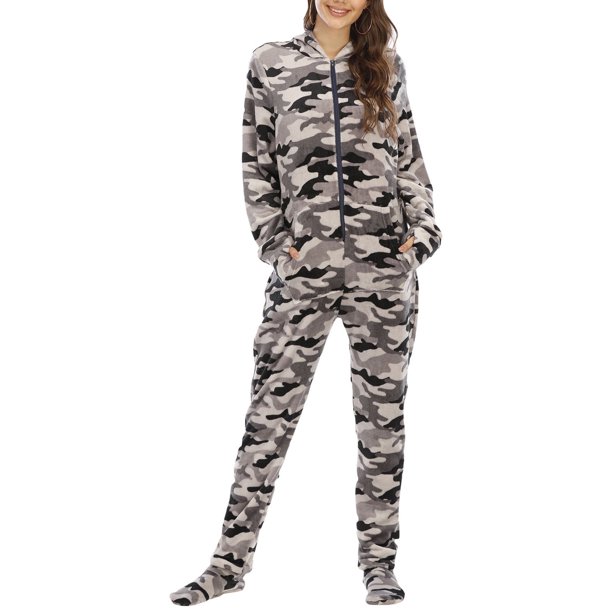 Pijama de una pieza con capucha y cremallera para mujer, de forro polar cálido y suave, con capucha y pies, para invierno.