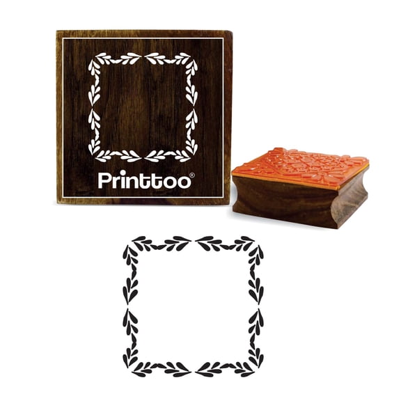 Printtoo Scrap-booking Square Leaf Border Frame Wooden Rubber Stamp Craft Textile-4 x 4 Inches