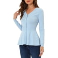 thumbnail image 5 of Allegra K Women's V Neck Long Sleeve Ribbed Pullover Knitted Peplum Sweater, 5 of 7