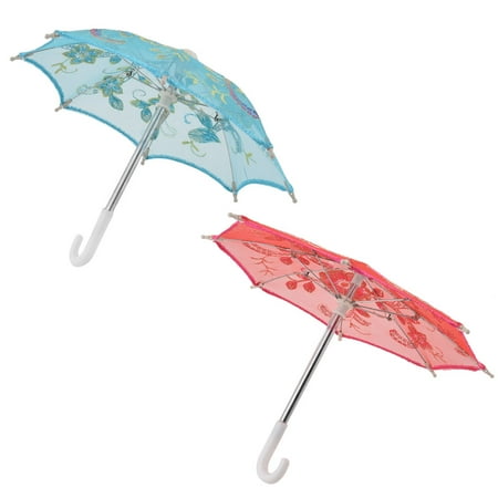 Craft Umbrellas Unique Bargains Lace Flower Print Sequin Decor Embroidered Craft Dancing Umbrella Blue Red 2pcs ()