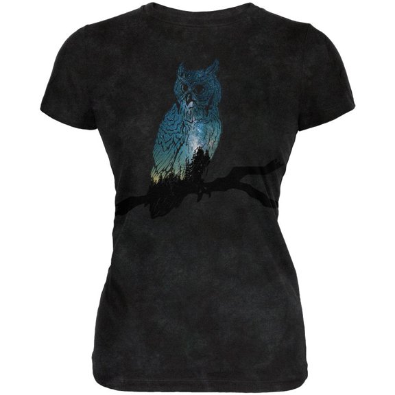 Owl Starry Night Sky Juniors Soft T Shirt Charcoal Black Triblend MD