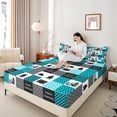 thumbnail image 4 of Homewish Happy Camping 4pcs Bed Sheets for Boys Girls,Adventure Theme King Sheets,Geometric Plaid Grid Super Cozy Sheet Set,Microfiber Bedroom Decor, 4 of 7