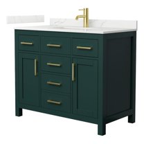Beckett 42" Green Single Vanity & Giotto Quartz Top (1-Hole) & Gold Trim