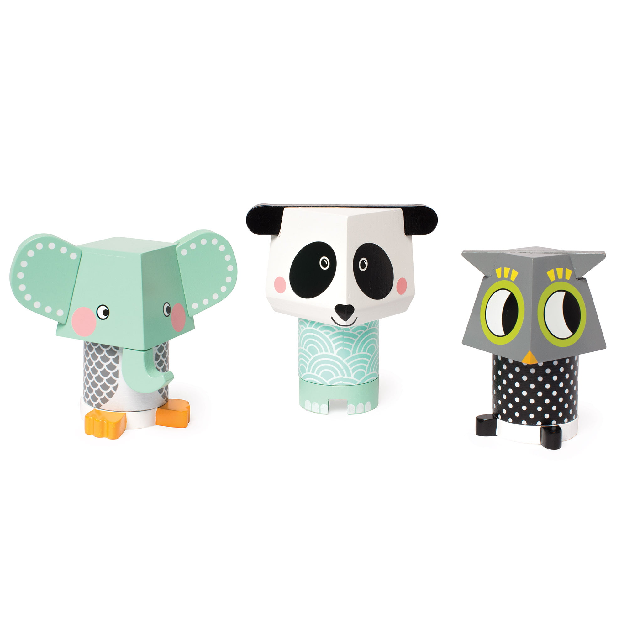 Elephant & Panda Magnetic Wooden Stacking Block Toy Set Baby Toy Manhattan Toy Mix & Match Owl 