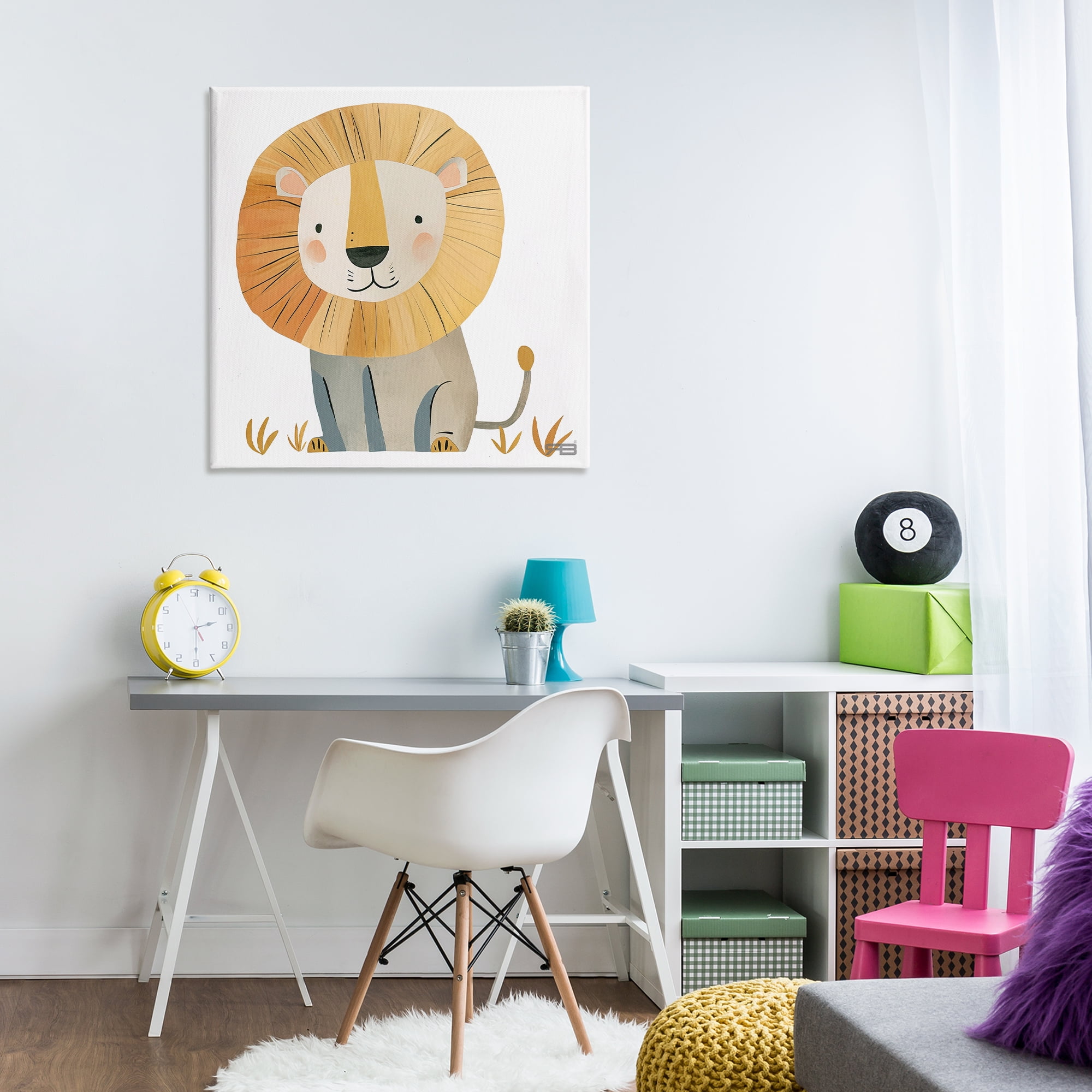 Stupell Industries Smiling Whimsical Lion Animals Painting Wrapped Canvas Art Print Wall Art, 30 x 30