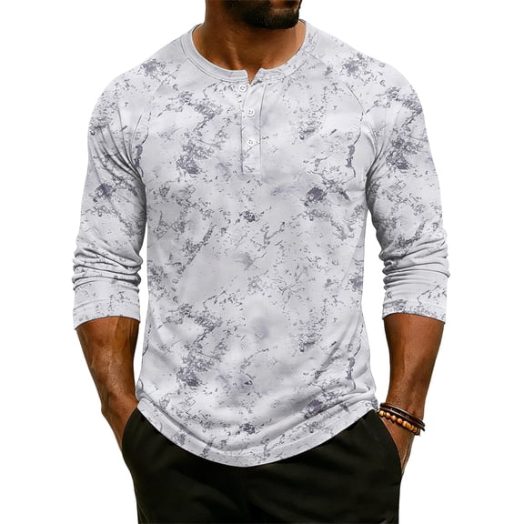 CCRFTGI Henley Shirts for Men Raglan 3/4 Sleeve Casual Fashion Camo Shirts Sport Athletic Button Down Workout Summer Fall Blouse Tops Light Blue L