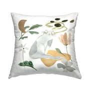 Stupell Industries Smiling Gray Cat Minimal Flower Sprigs Design by Melissa Wang Throw Pillow