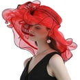 thumbnail image 3 of Women Hats Organza Butterfly Decoration Wide Brim Occasion Event Derby Church Dress Sun Hat, 3 of 4