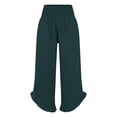 thumbnail image 5 of Linen Palazzo Pants for Women Spring Summer Smocked High Waist Wide Leg Asymmetric Ruffle Hem Flowy Beach Pants with Pockets, 5 of 6