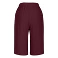 thumbnail image 5 of Nestiefly Linen Bermuda Shorts for Women Knee Length High Waisted Baggy Loose Casual Summer Cotton Gauze Shorts with Pockets Wine 2XL, 5 of 6