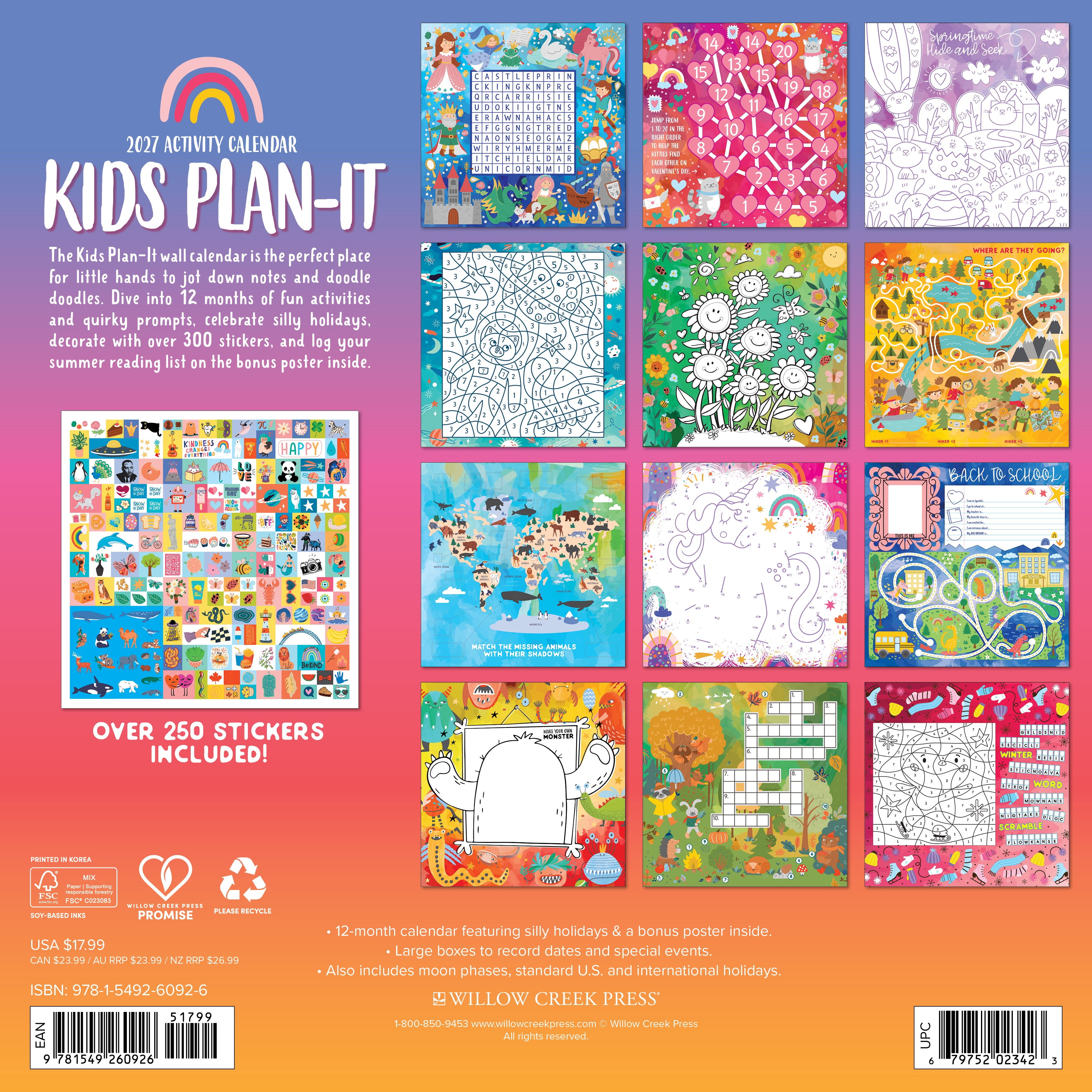 Willow Creek Press, Kid’s Plan It Calendar 2027 Wall Calendar
