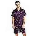 thumbnail image 3 of Men's Short Sleeve Satin Pajama Set with Shorts (Medium, Purple), 3 of 4