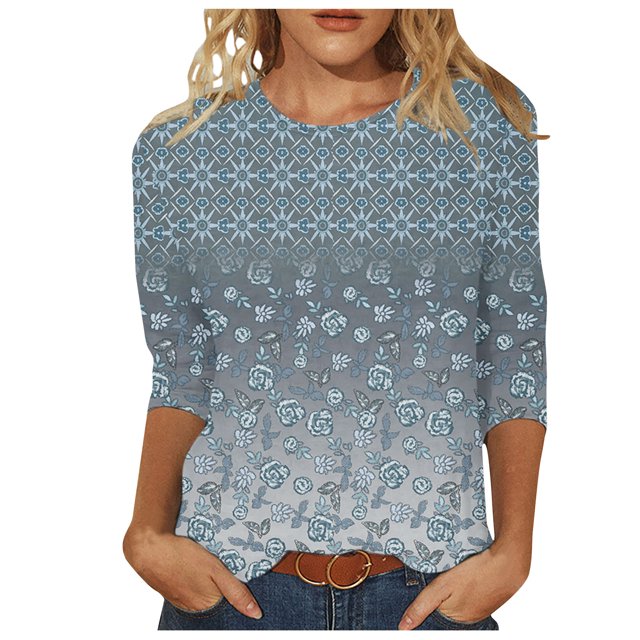 Pompotops Mode T-shirt Décontracté à Manches 3/4 Col Rond Confortable pour Femmes en Solde