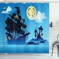 thumbnail image 1 of Vintage Boat Shower Curtain, Pirate Ship Moonlight Skull Flag Scary Island Dead Bones, Fabric Bathroom Set with Hooks, 69W X 84L Inches Extra Long, Azure Blue Indigo Pale Yellow, by Ambesonne, 1 of 3