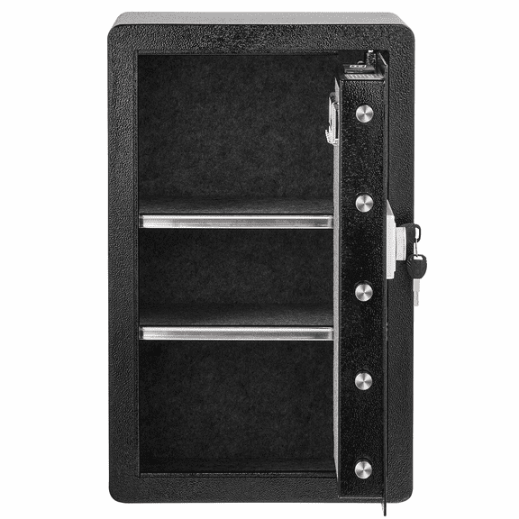 Safe Box, 3.5 cu.ft Single Door - Key & Password Lock, Fireproof, LED Light, 2 Shelves - Black
